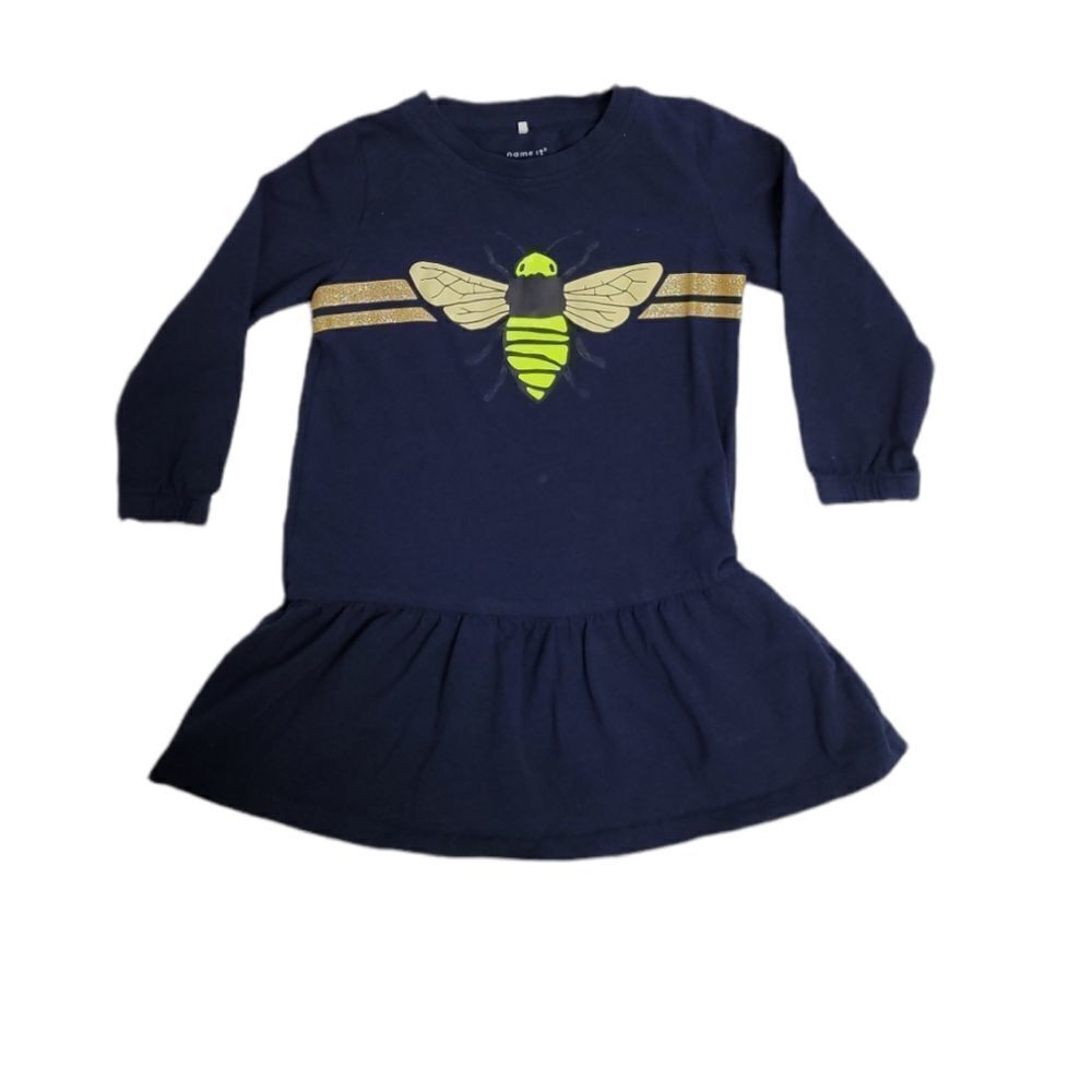 NAME IT dress navy blue bee long sleeve ruffle‎ tunic 9-12m